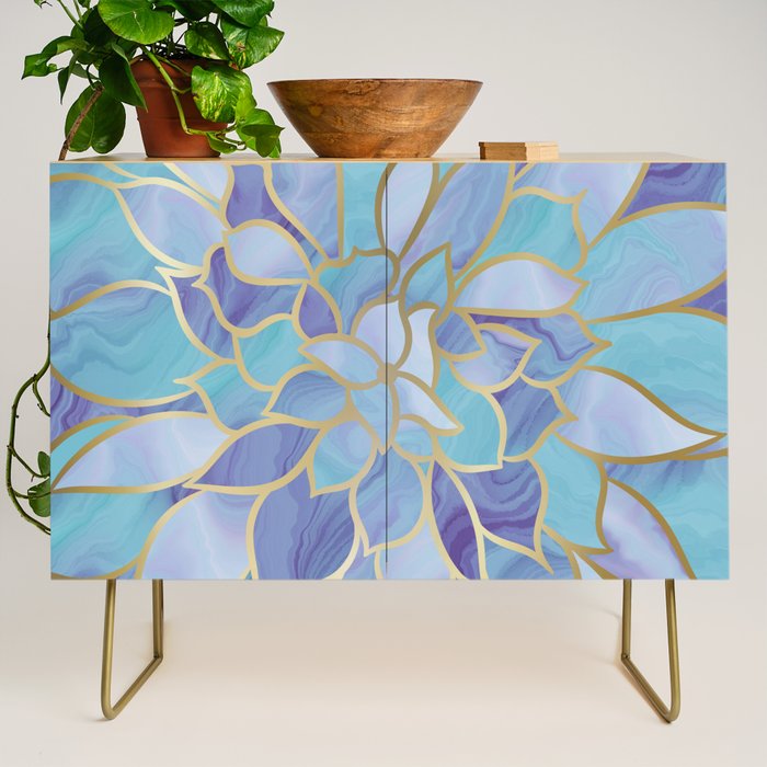 Flower Bloom, Teal, Turquoise, Purple, Gold Credenza Gallery Image 1