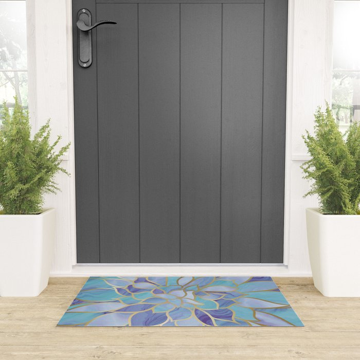 Flower Bloom, Teal, Turquoise, Purple, Gold Welcome Mat Gallery Image 3