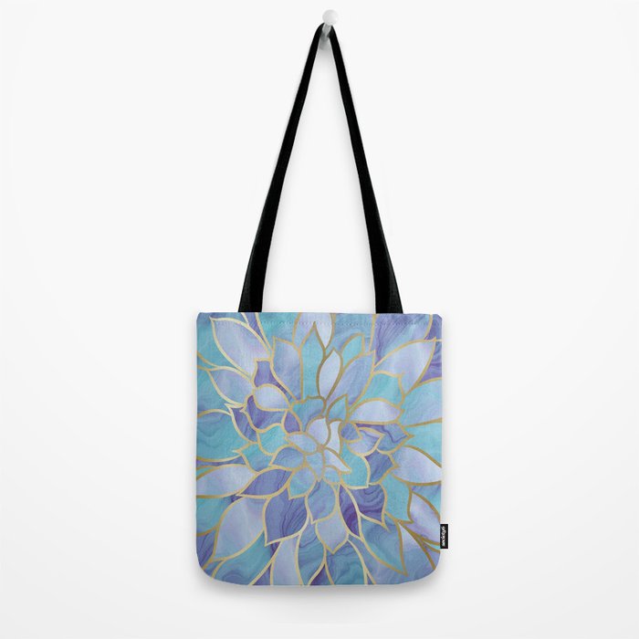 Flower Bloom, Teal, Turquoise, Purple, Gold Tote Bag Gallery Image 2
