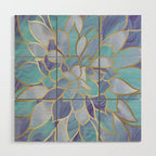 Flower Bloom, Teal, Turquoise, Purple, Gold Wood Wall Art Gallery Image 1