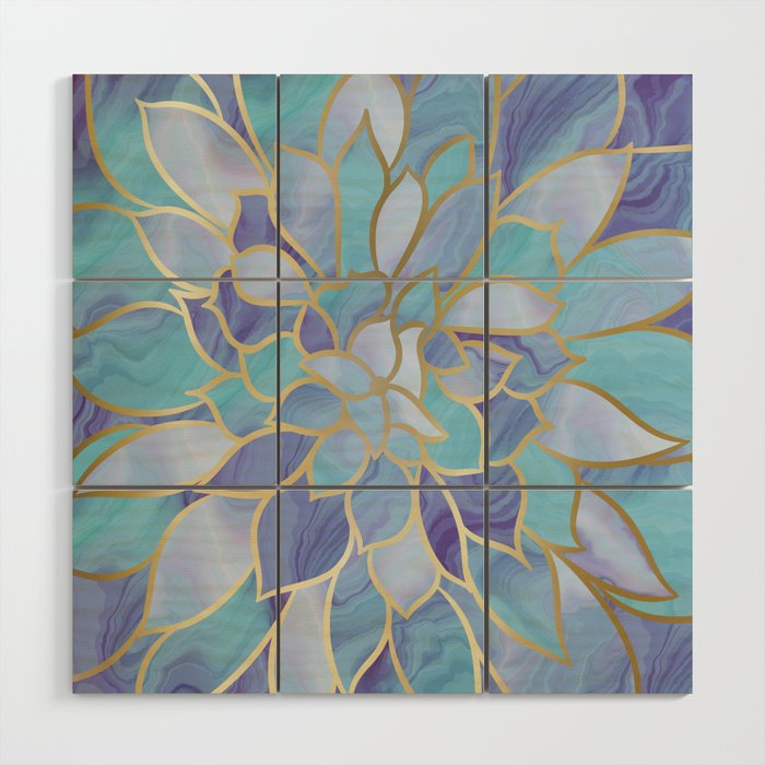 Flower Bloom, Teal, Turquoise, Purple, Gold Wood Wall Art Gallery Image 1