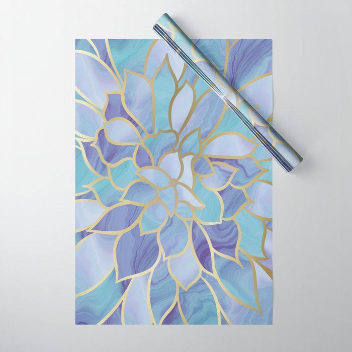Flower Bloom, Teal, Turquoise, Purple, Gold Wrapping Paper Gallery Image 1