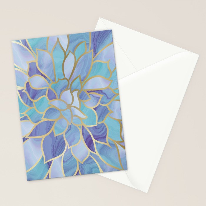 Flower Bloom, Teal, Turquoise, Purple, Gold Stationery Card Gallery Image 2