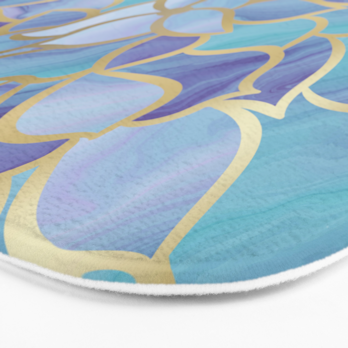 Flower Bloom, Teal, Turquoise, Purple, Gold Bath Mat Gallery Image 3