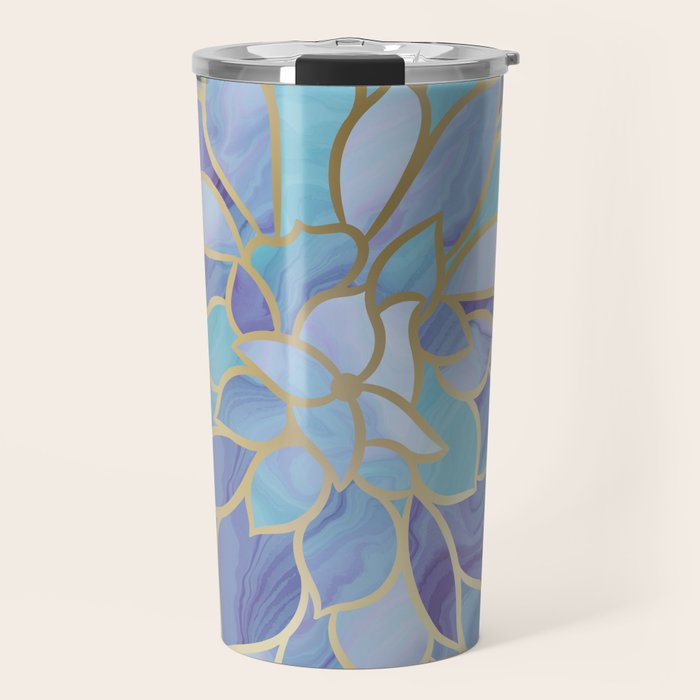 Flower Bloom, Teal, Turquoise, Purple, Gold Travel Mug Gallery Image 1