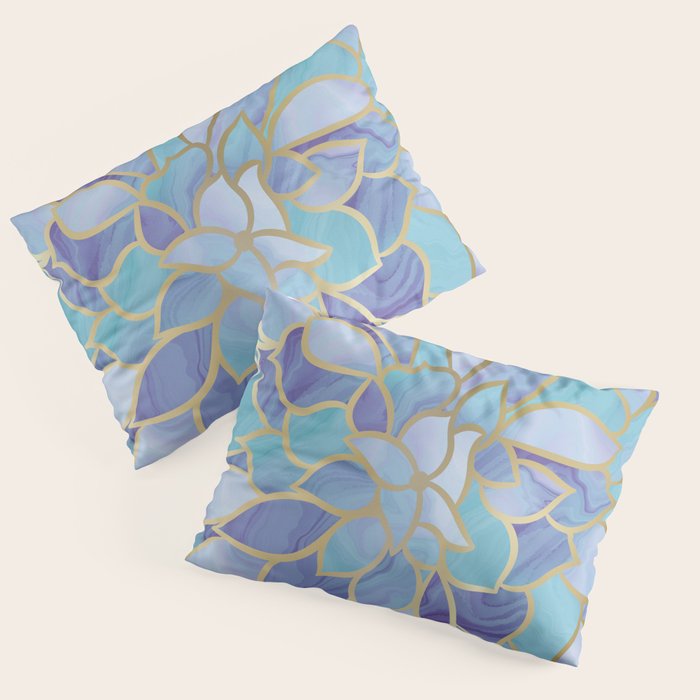 Flower Bloom, Teal, Turquoise, Purple, Gold Pillow Sham Gallery Image 3