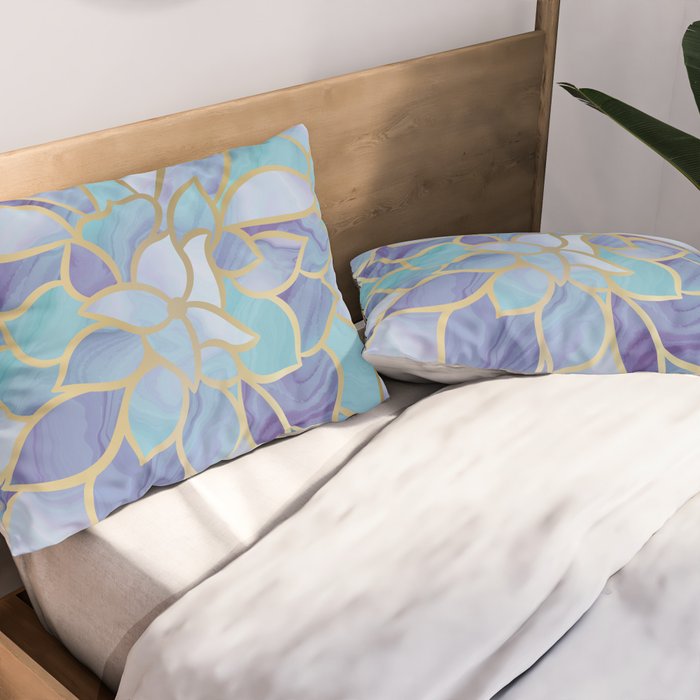 Flower Bloom, Teal, Turquoise, Purple, Gold Pillow Sham Gallery Image 2