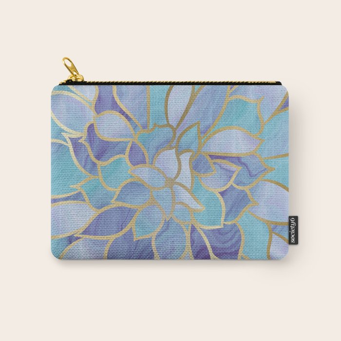 Flower Bloom, Teal, Turquoise, Purple, Gold Carry All Pouch Gallery Image 1