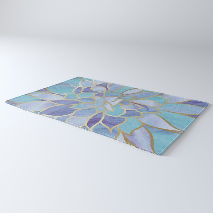 Flower Bloom, Teal, Turquoise, Purple, Gold Rug Gallery Image 3