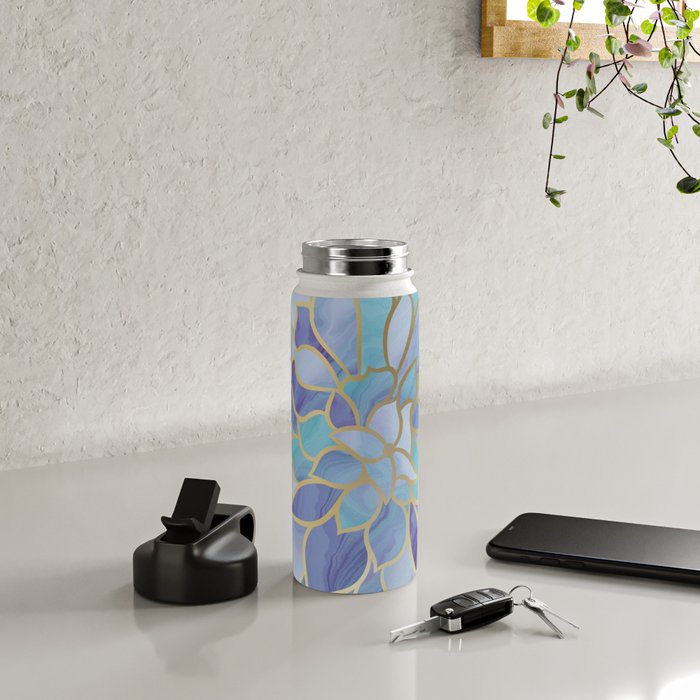 Flower Bloom, Teal, Turquoise, Purple, Gold Water Bottle Gallery Image 4