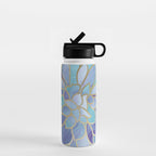 Flower Bloom, Teal, Turquoise, Purple, Gold Water Bottle Gallery Image 1