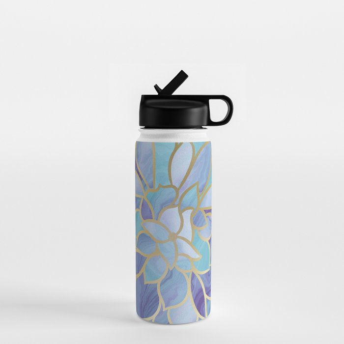 Flower Bloom, Teal, Turquoise, Purple, Gold Water Bottle Gallery Image 1