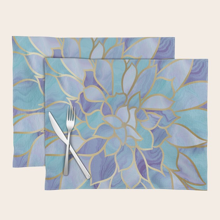 Flower Bloom, Teal, Turquoise, Purple, Gold Placemat Gallery Image 1