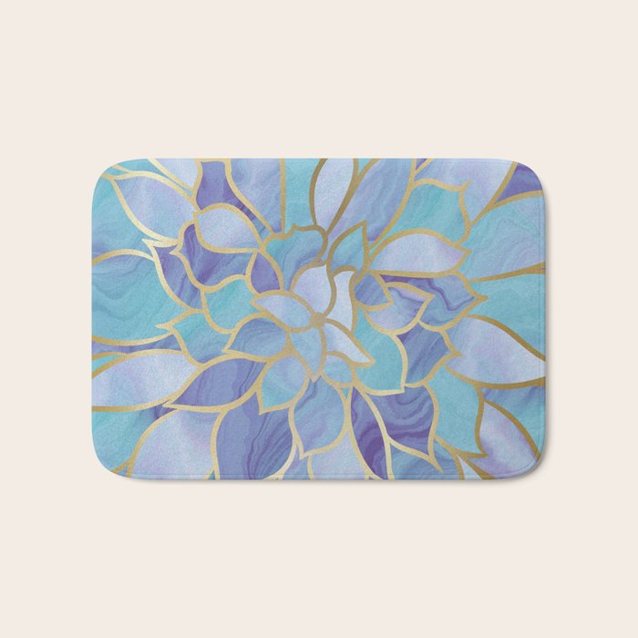 Flower Bloom, Teal, Turquoise, Purple, Gold Bath Mat Gallery Image 1