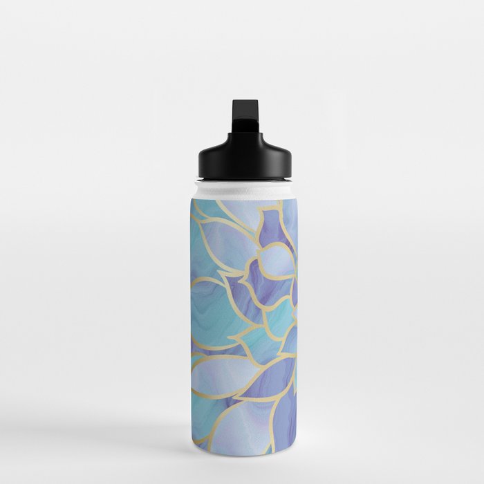 Flower Bloom, Teal, Turquoise, Purple, Gold Water Bottle Gallery Image 3