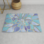 Flower Bloom, Teal, Turquoise, Purple, Gold Rug Gallery Image 1