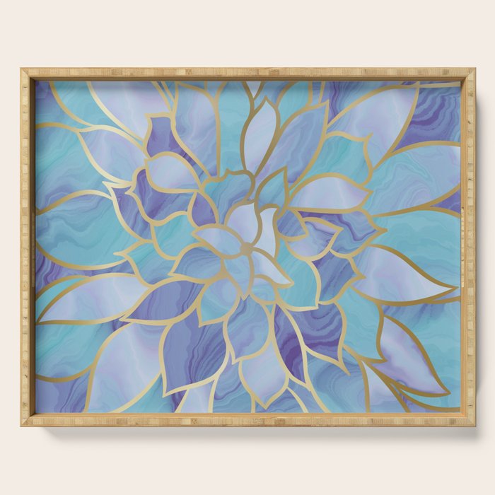 Flower Bloom, Teal, Turquoise, Purple, Gold Serving Tray Gallery Image 1