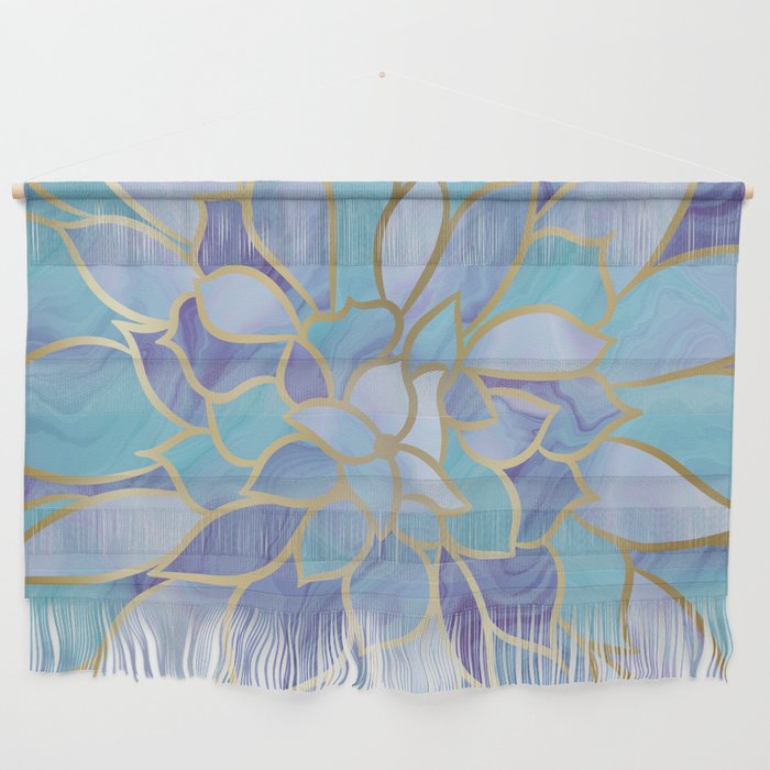 Flower Bloom, Teal, Turquoise, Purple, Gold Wall Hanging Gallery Image 1