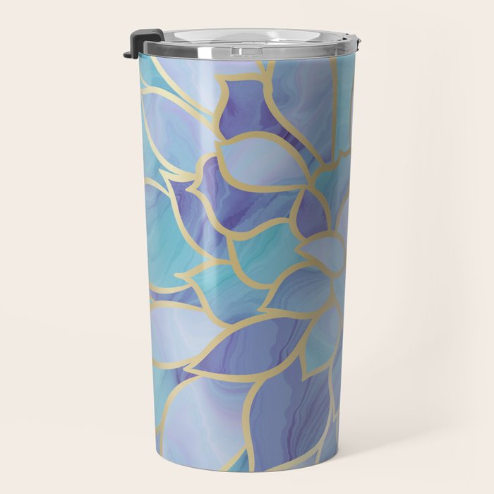 Flower Bloom, Teal, Turquoise, Purple, Gold Travel Mug Gallery Image 3