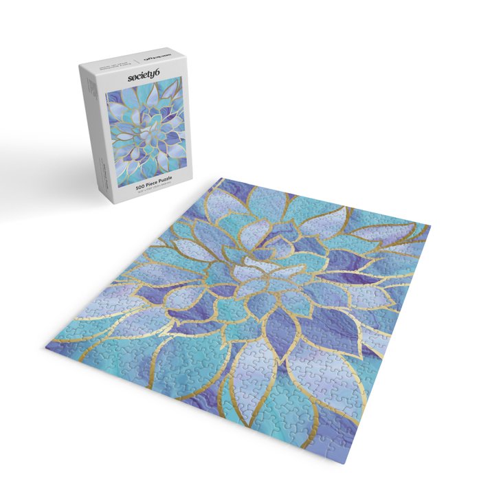 Flower Bloom, Teal, Turquoise, Purple, Gold Jigsaw Puzzle Gallery Image 2