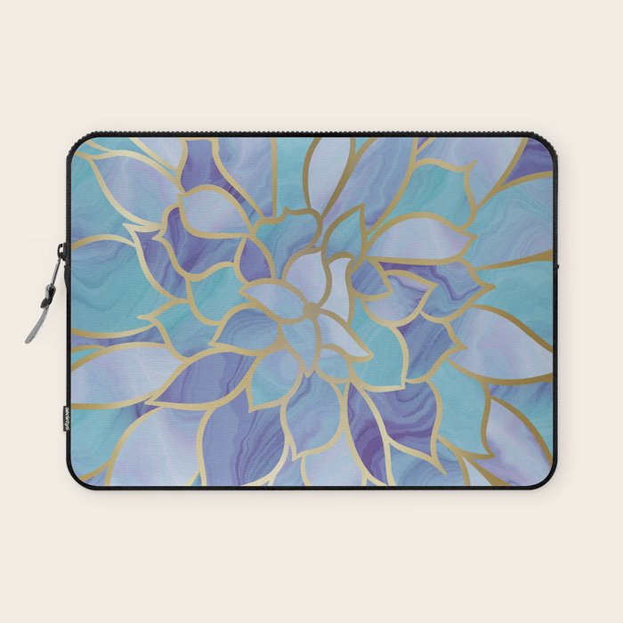 Flower Bloom, Teal, Turquoise, Purple, Gold Laptop Sleeve Gallery Image 1