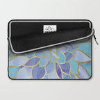 Flower Bloom, Teal, Turquoise, Purple, Gold Laptop Sleeve Gallery Image 2