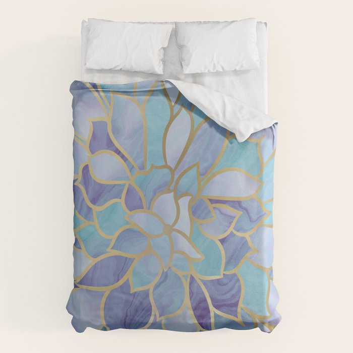 Flower Bloom, Teal, Turquoise, Purple, Gold Duvet Cover Gallery Image 6