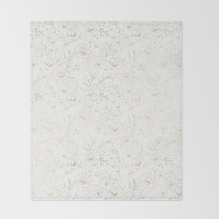 Elegant simple modern faux gold white floral Throw Blanket Gallery Image 2