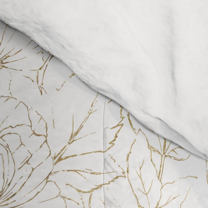 Elegant simple modern faux gold white floral Comforter Gallery Image 4