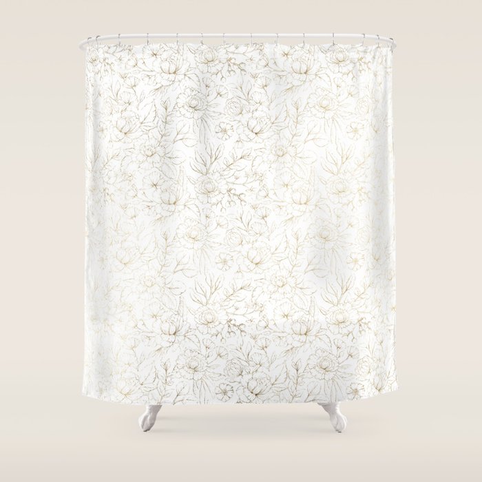 Elegant simple modern faux gold white floral Shower Curtain Gallery Image 1