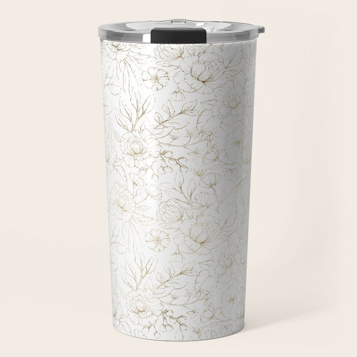 Elegant simple modern faux gold white floral Travel Mug Gallery Image 1