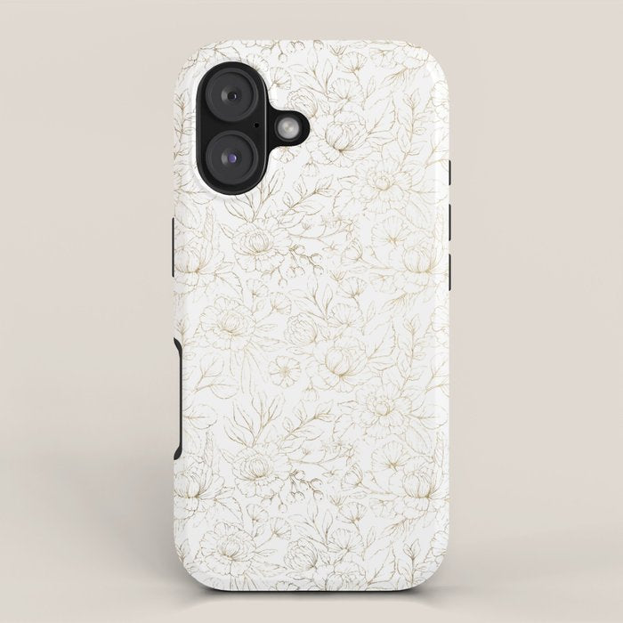 Elegant simple modern faux gold white floral iPhone Case Gallery Image 1