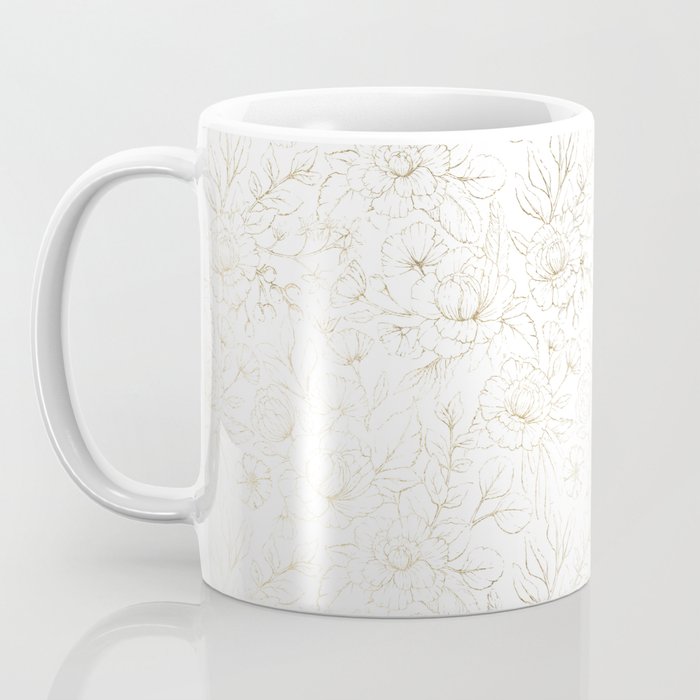 Elegant simple modern faux gold white floral Coffee Mug Gallery Image 3