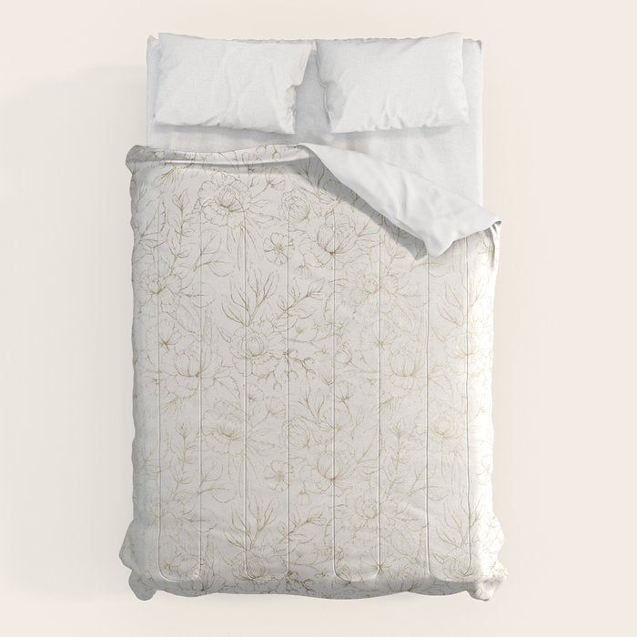 Elegant simple modern faux gold white floral Comforter Gallery Image 6