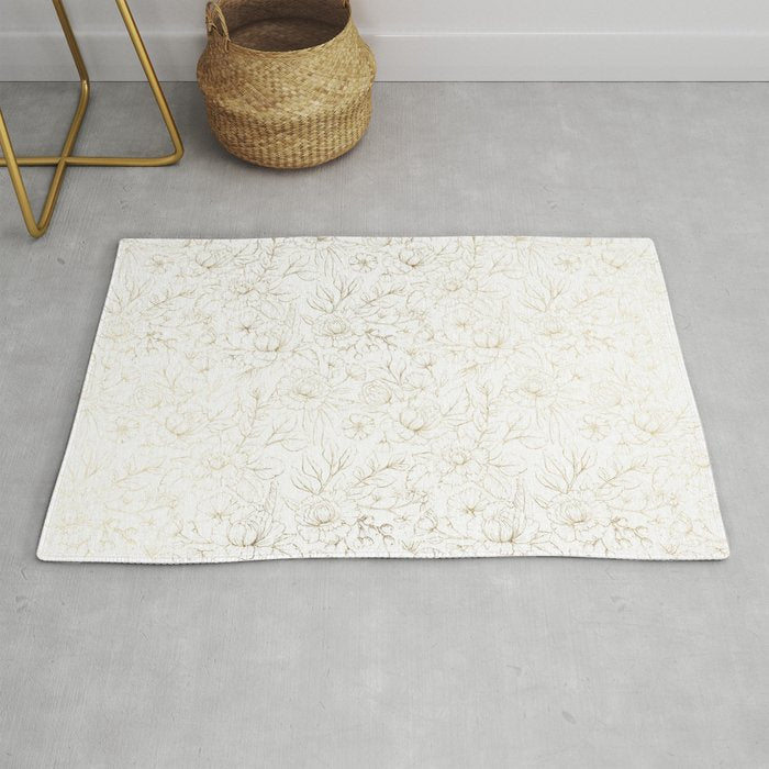 Elegant simple modern faux gold white floral Rug Gallery Image 1