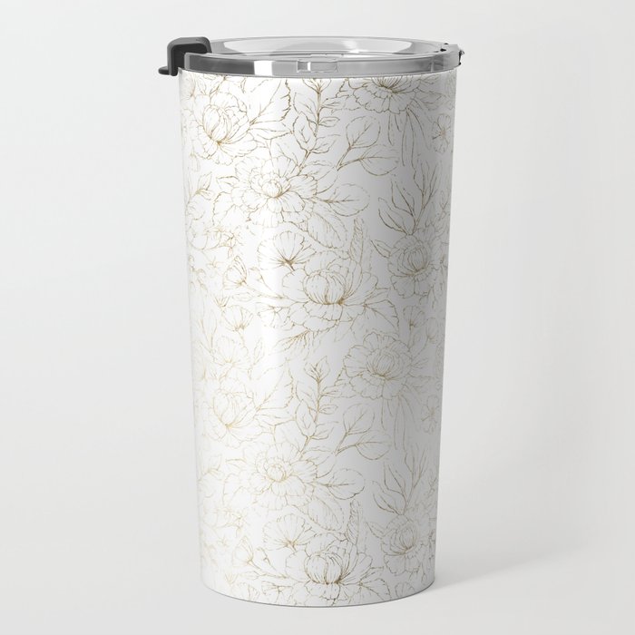 Elegant simple modern faux gold white floral Travel Mug Gallery Image 3