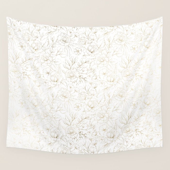 Elegant simple modern faux gold white floral Wall Tapestry Gallery Image 4