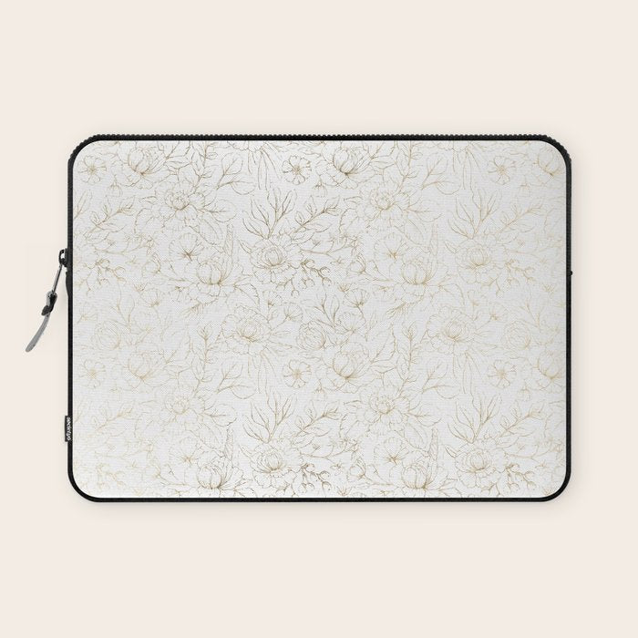 Elegant simple modern faux gold white floral Laptop Sleeve Gallery Image 1