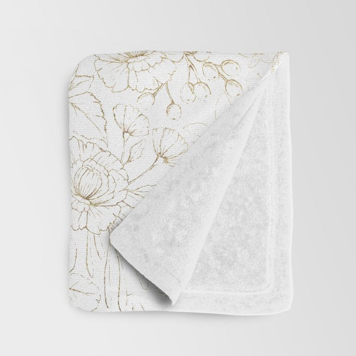 Elegant simple modern faux gold white floral Throw Blanket Gallery Image 3