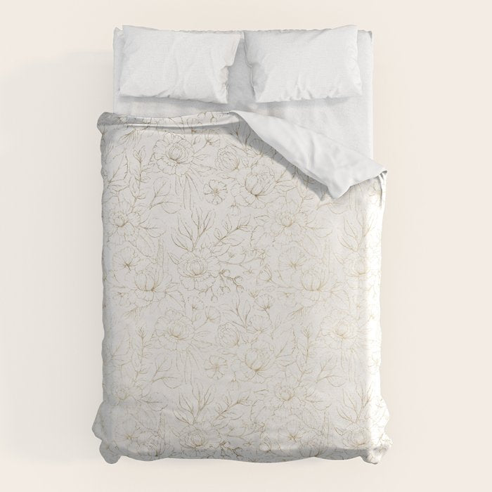 Elegant simple modern faux gold white floral Duvet Cover Gallery Image 6