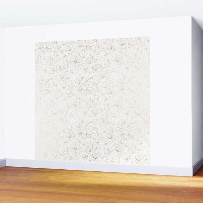 Elegant simple modern faux gold white floral Wall Mural Gallery Image 2