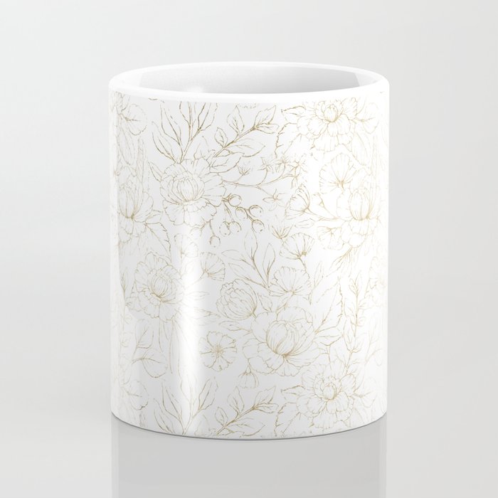 Elegant simple modern faux gold white floral Coffee Mug Gallery Image 4