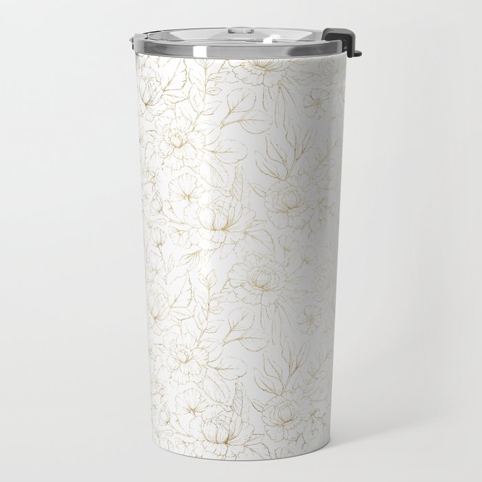 Elegant simple modern faux gold white floral Travel Mug Gallery Image 2