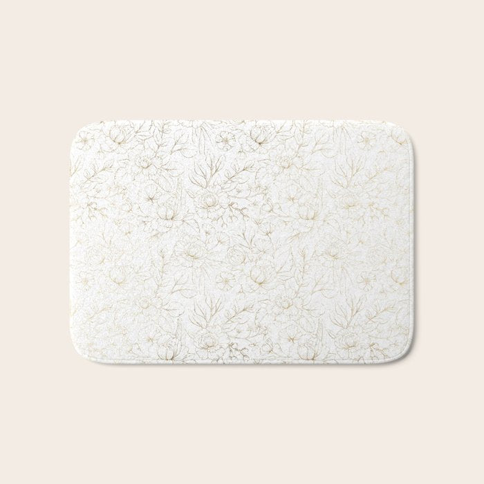 Elegant simple modern faux gold white floral Bath Mat Gallery Image 1