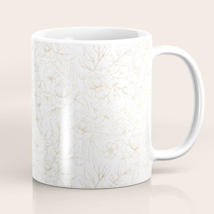Elegant simple modern faux gold white floral Coffee Mug Gallery Image 1