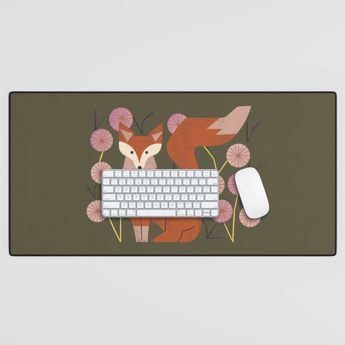 Shy Fox and Wildflowers Desk Mat Gallery Image 1
