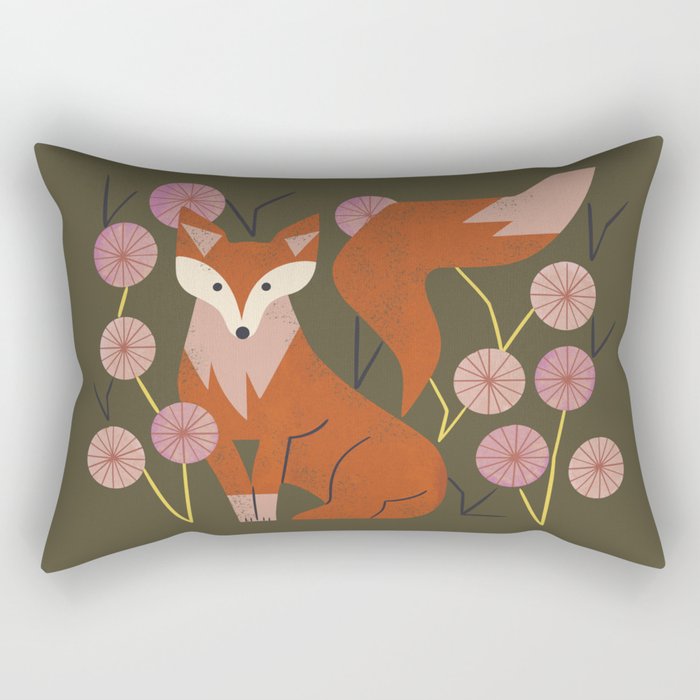 Shy Fox and Wildflowers Rectangular Pillow Gallery Image 1