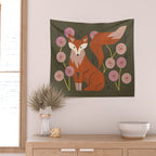 Shy Fox and Wildflowers Wall Tapestry Gallery Image 2