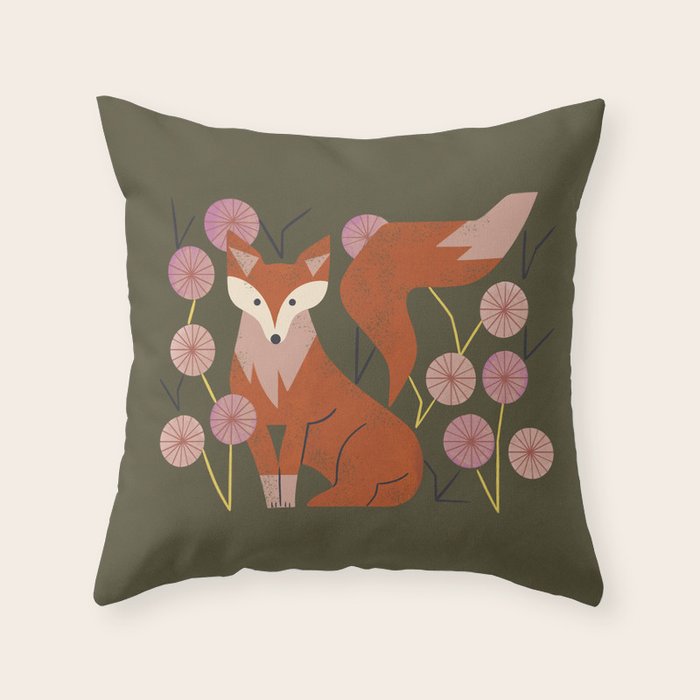 Shy Fox and Wildflowers Throw Pillow Gallery Image 6