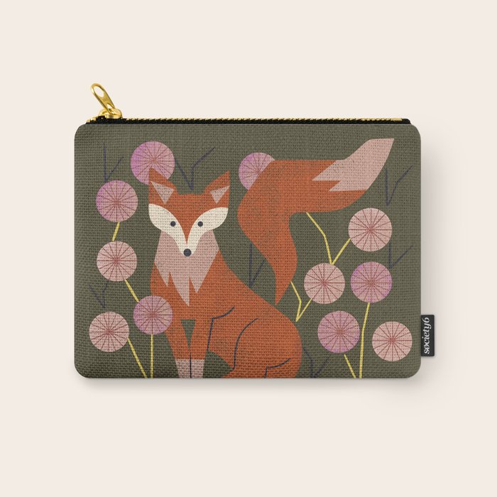 Shy Fox and Wildflowers Carry All Pouch Gallery Image 1